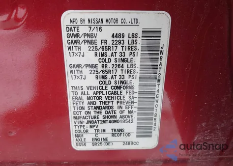 2016 Nissan Rogue S z USA, uszkodzony, nr VIN JN8AT2MT4GW018542